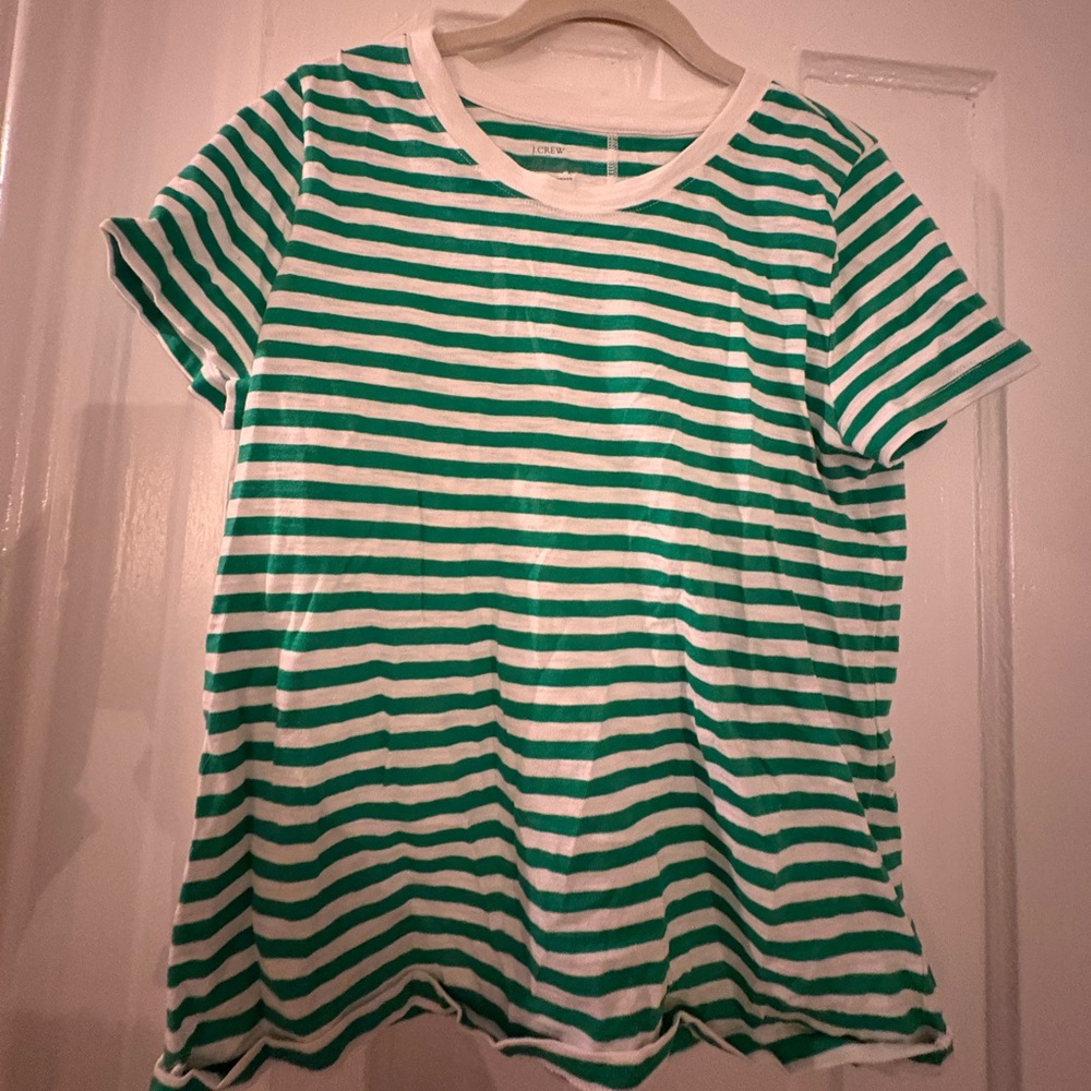 J. Crew Green and White Striped Tee NEW